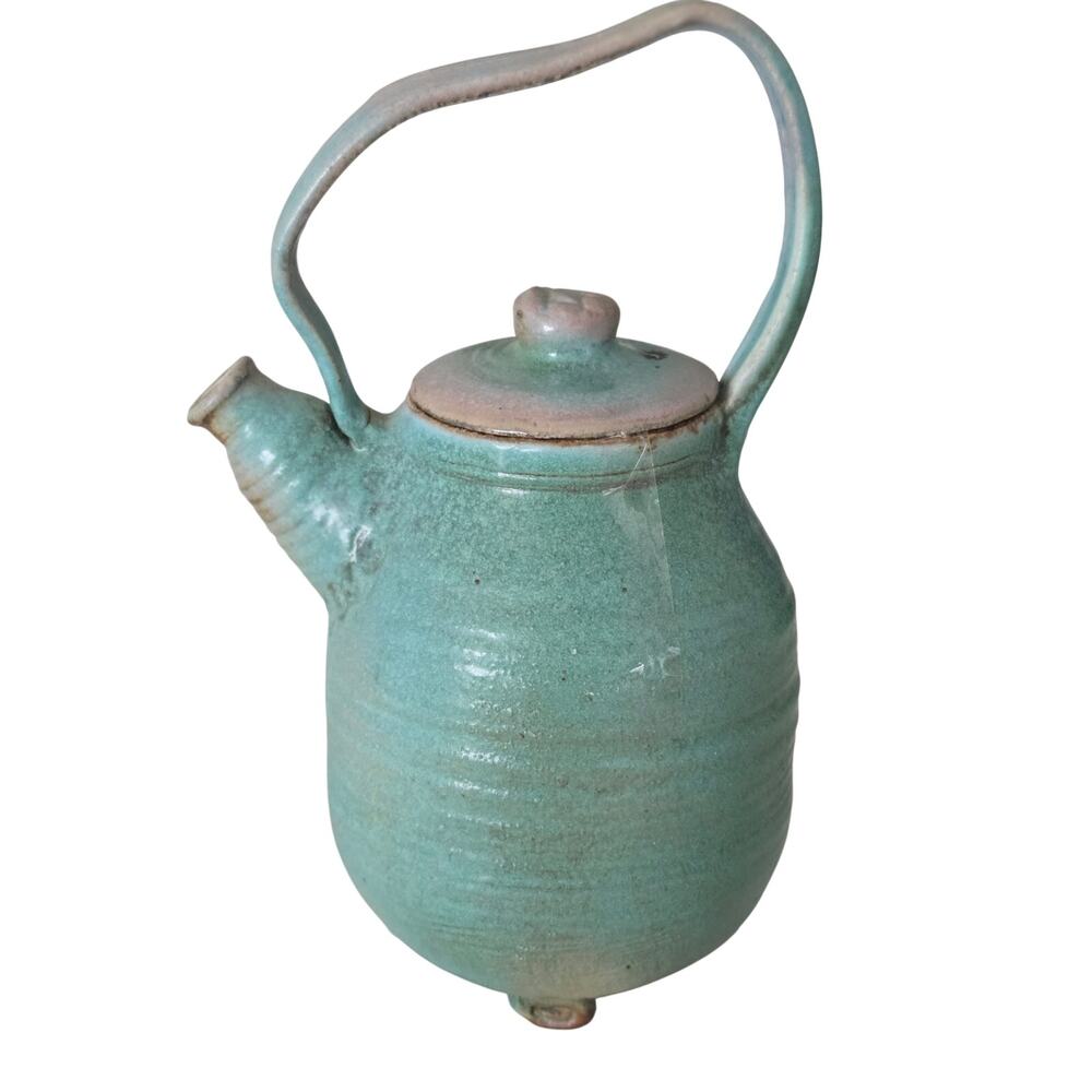 Pottery Tea Pot Beautiful Teal Speckled glaze Handmade Marked